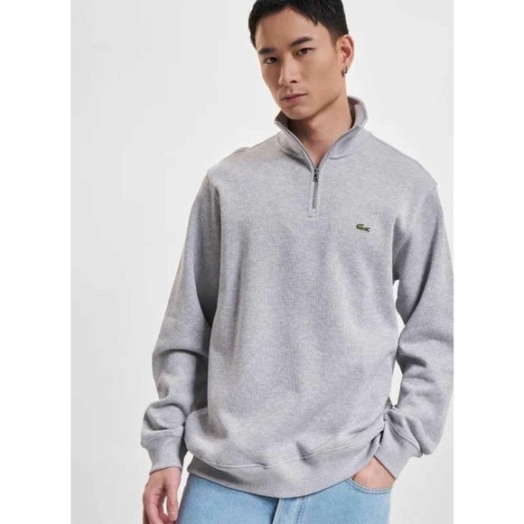 LACOSTE HEATHERED QUARTER ZIP GRAY SWEATER SIZE XXL - Picture 1 of 6